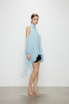 Artel Retro Light  Blue Off-Shoulder Ribbon Top