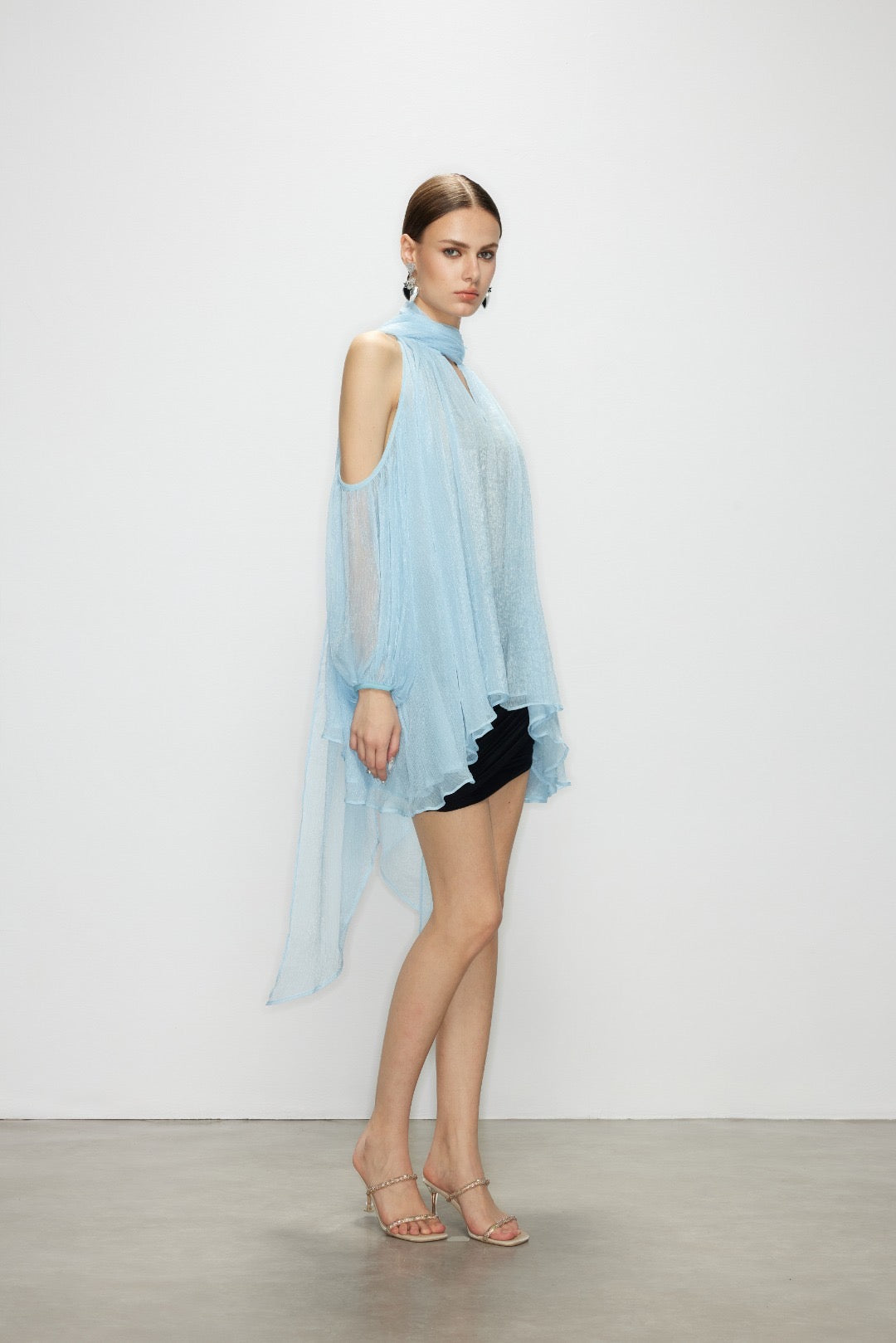Artel Retro Light  Blue Off-Shoulder Ribbon Top