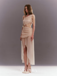 MIN PURA: One-Shoulder Dress with Slimming Waist-Cinching Bodycon Skirt Panel