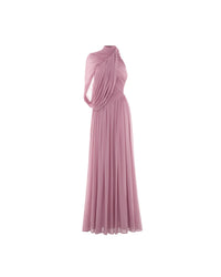 MOLLYNISTA One-Shoulder Cape Ruched Flared Dress (purple)
