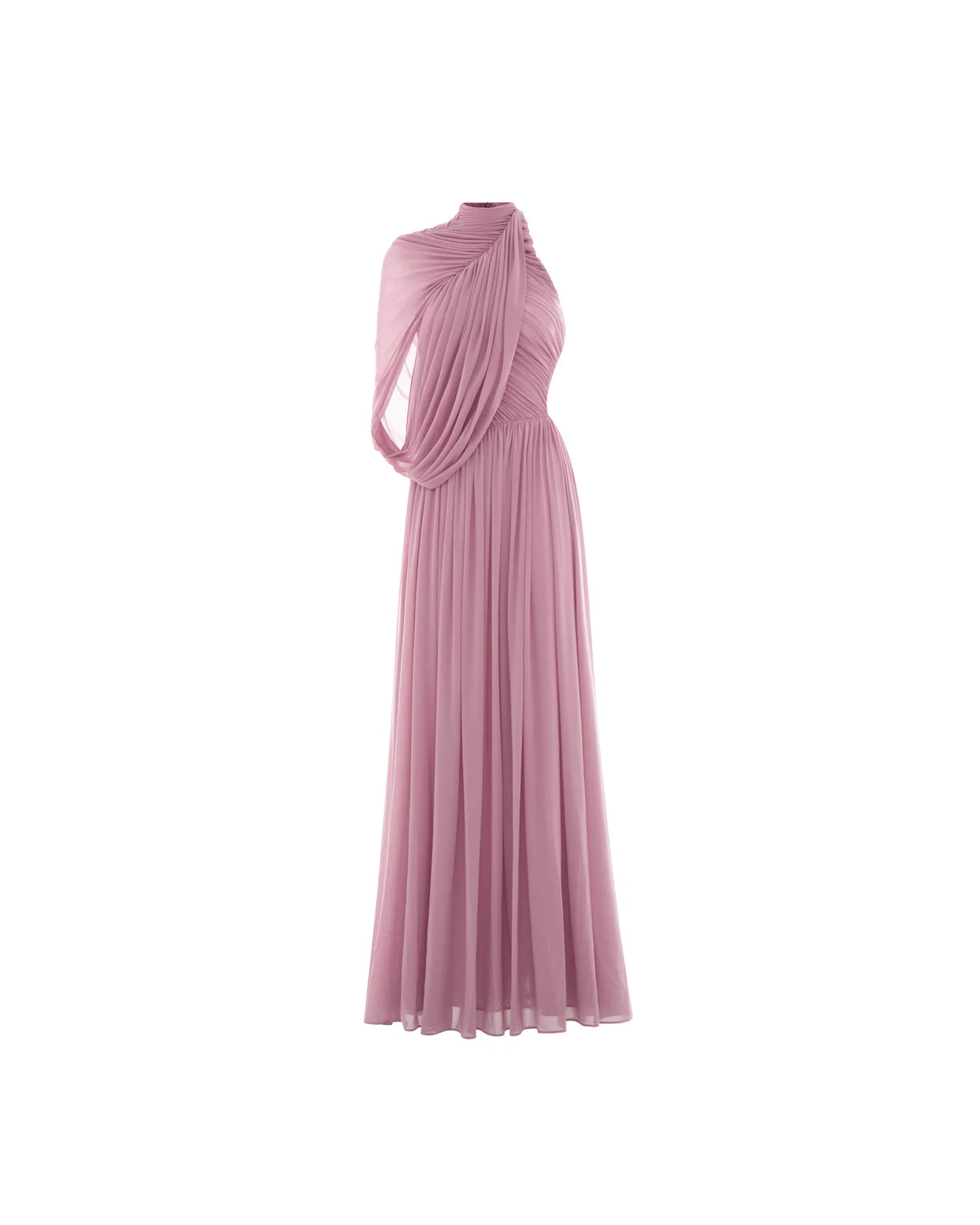 MOLLYNISTA One-Shoulder Cape Ruched Flared Dress (purple)