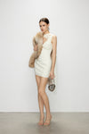 Artel Retro Sheer White Ribbon V-Neck Fitted Dress