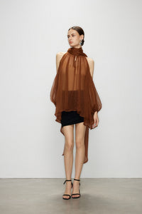 Artel Retro Caramel Light Off-Shoulder Ribbon Top