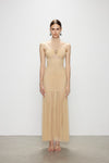 Artel Retro Halter Beige Mesh Midi Dress