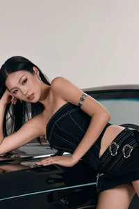 LANE CI Kendal 黑色牛仔抹胸套装