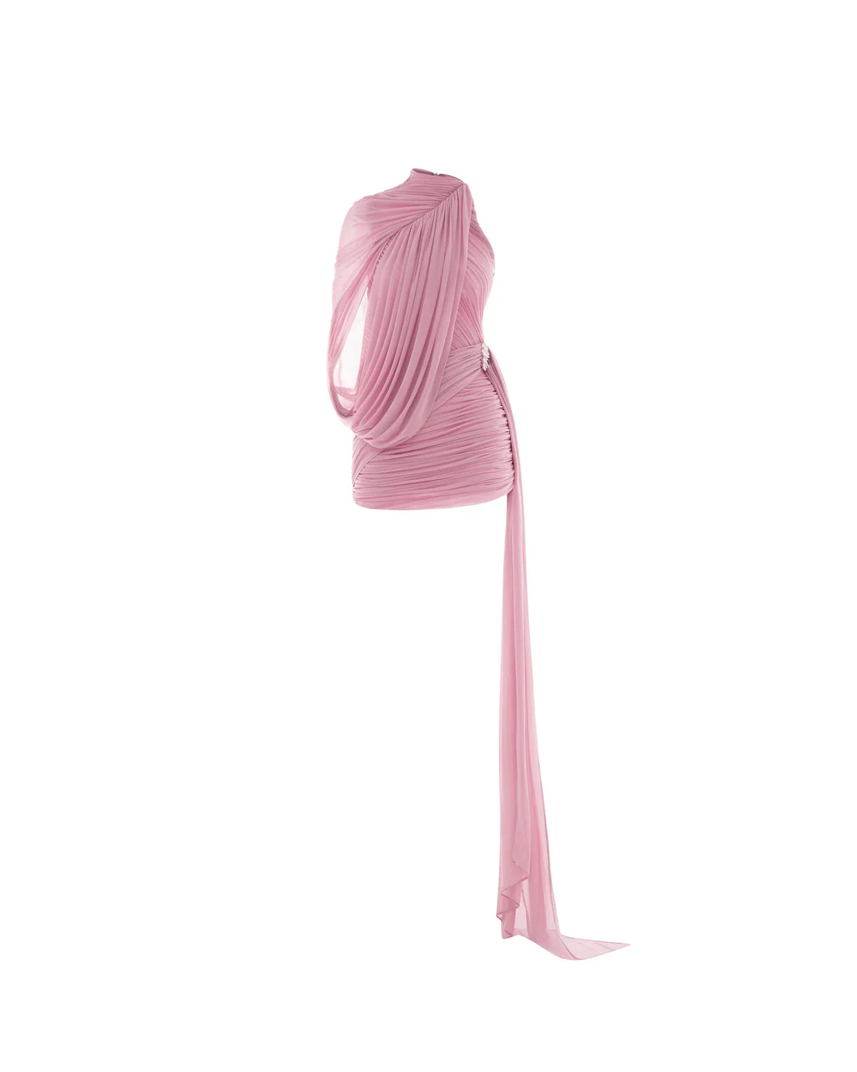 MOLLYNISTA One-Shoulder Cape Ruched Asymmetric Dress (pink)