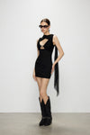 Artel Retro Sheer Black Ribbon V-Neck Fitted Dress