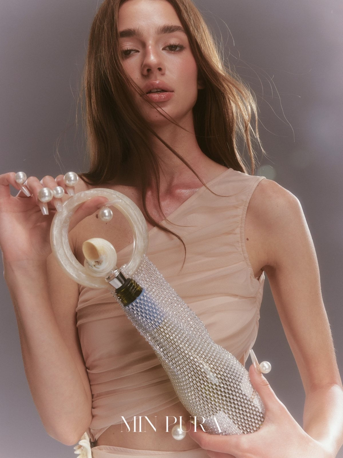 MIN PURA 斜肩连衣裙拼接收腰显瘦包臀裙