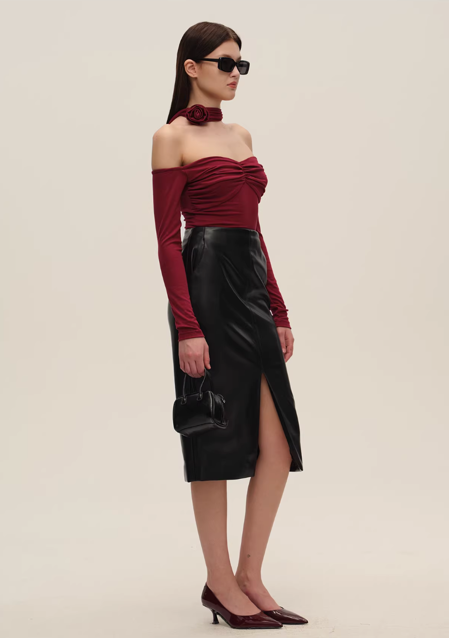 SIJIA Red Knitted Halter-Neck Top