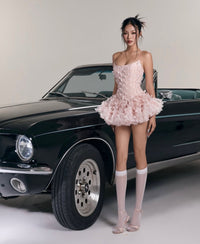 LANE CI粉色少女感立体蝴蝶抹胸甜美蓬蓬裙