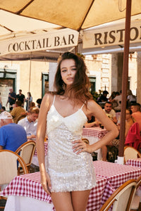 MIN PURA 贝母拼接亮片吊带连衣裙