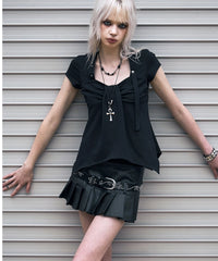 NOTKNOWING Ribbon Drape Stud Top (BLACK)