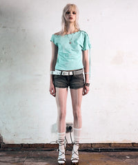 NOTKNOWING One Shoulder Lace Up Top (MINT)