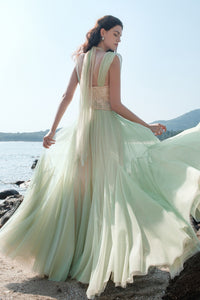 Sheer Luck Tidal Heavy Lace Corset Tulle Dress (Green)