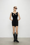 Artel Retro Sheer Black Ribbon V-Neck Fitted Dress