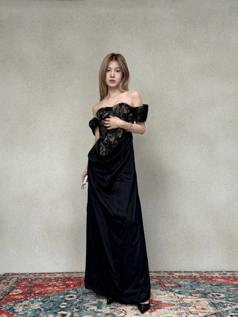 CROWCREW Obsidian Fishbone Strapless Dress