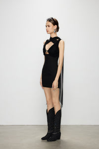 Artel Retro Sheer Black Ribbon V-Neck Fitted Dress