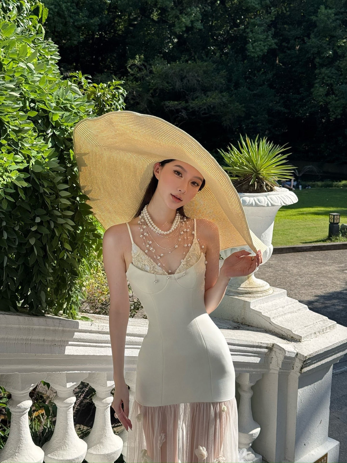 Fa Sogno White Camellia Shadow Formal Tulle Slip Maxi Dress product image 5