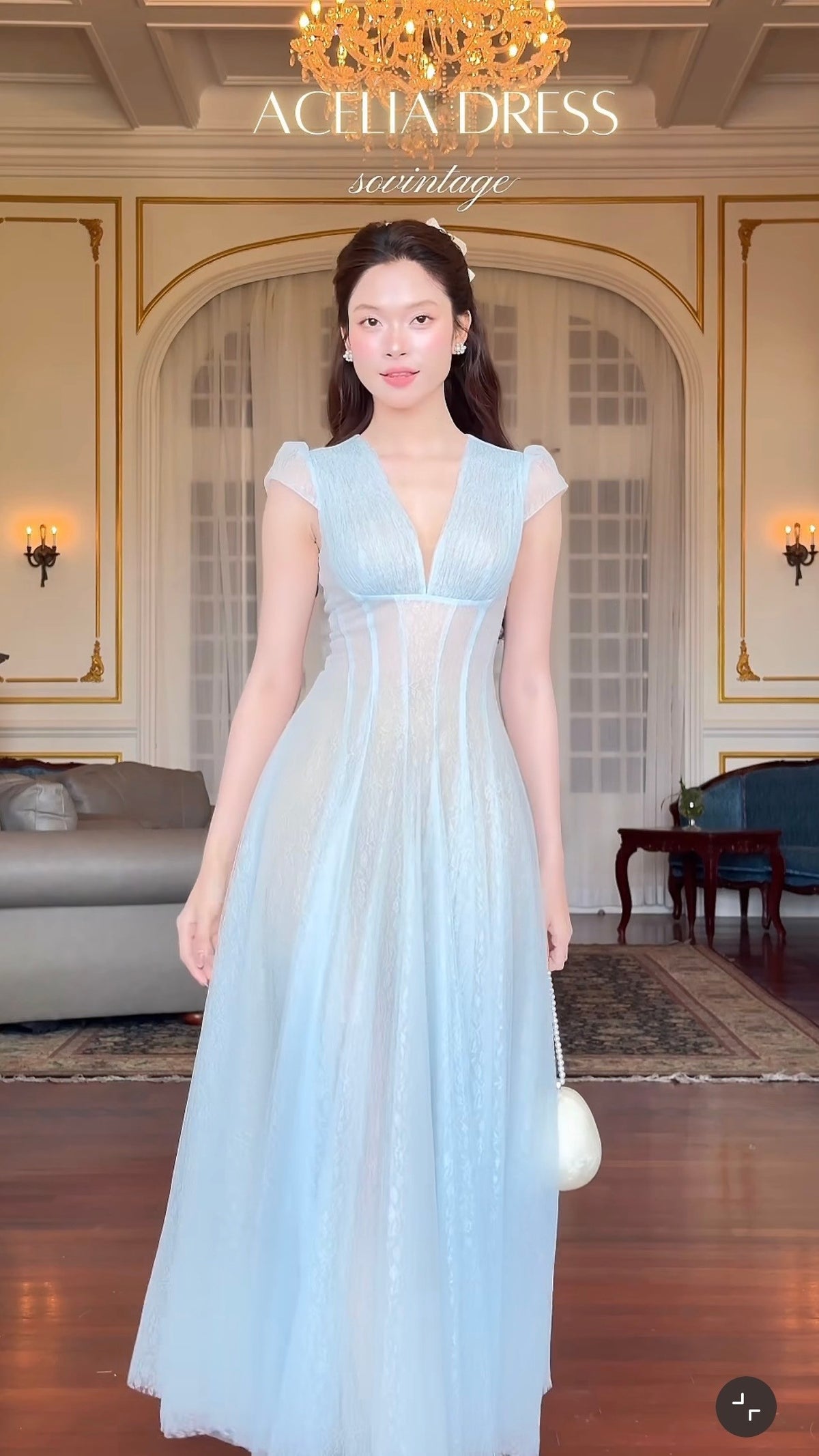 SoVintage Acelia Ice Blue V-Neck Dress