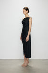 Artel Retro Black Off-Shoulder Long Split-Hem Midi Dress