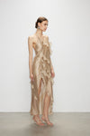 Artel Retro Wave Kiss Light Brown Ruffled High-Slit Dress