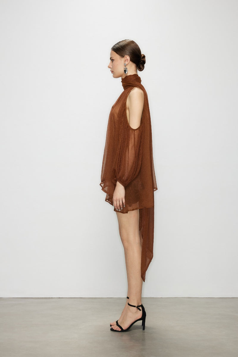 Artel Retro Caramel Light Off-Shoulder Ribbon Top