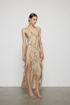 Artel Retro Wave Kiss Light Brown Ruffled High-Slit Dress