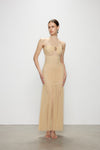 Artel Retro Halter Beige Mesh Midi Dress