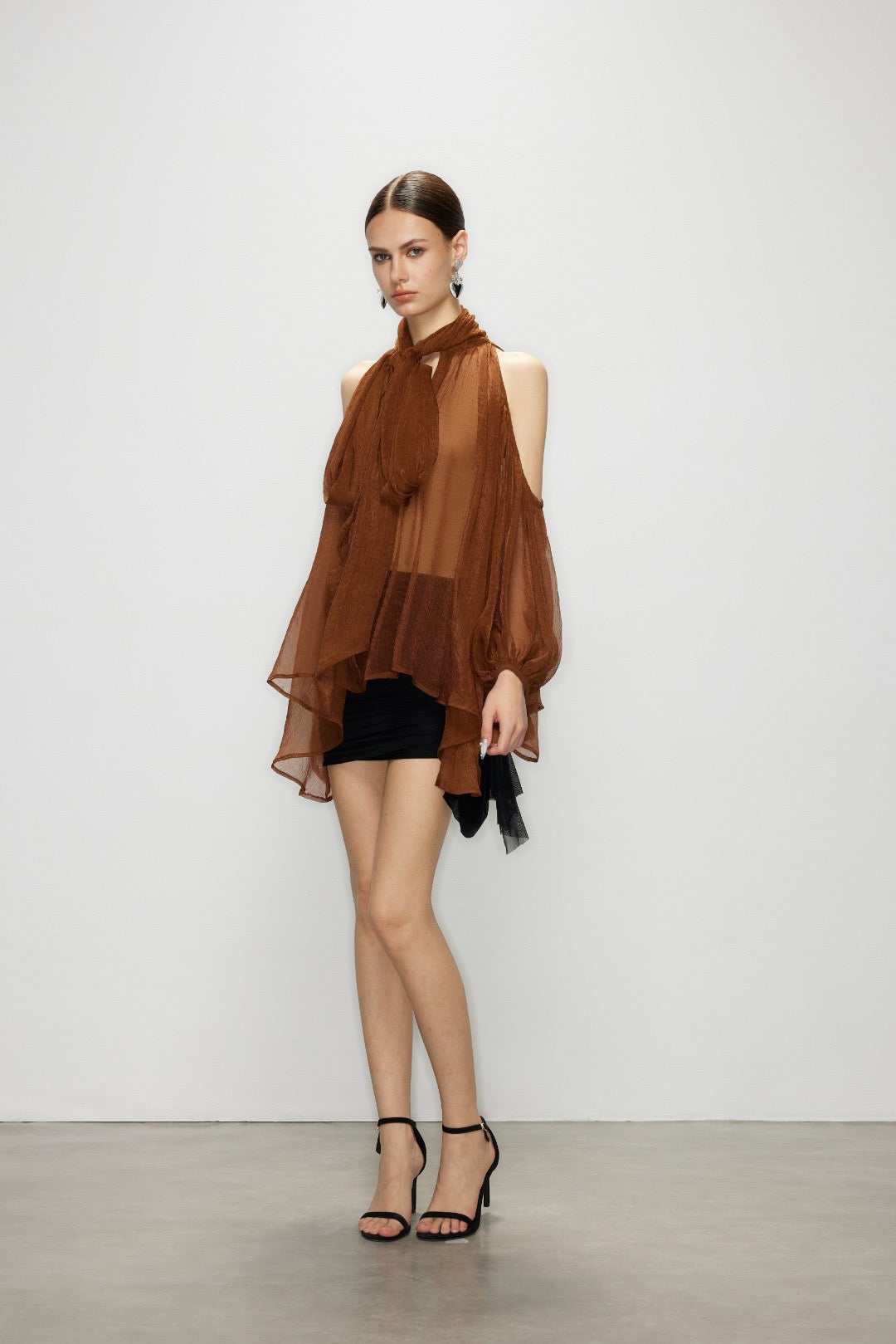 Artel Retro Caramel Light Off-Shoulder Ribbon Top