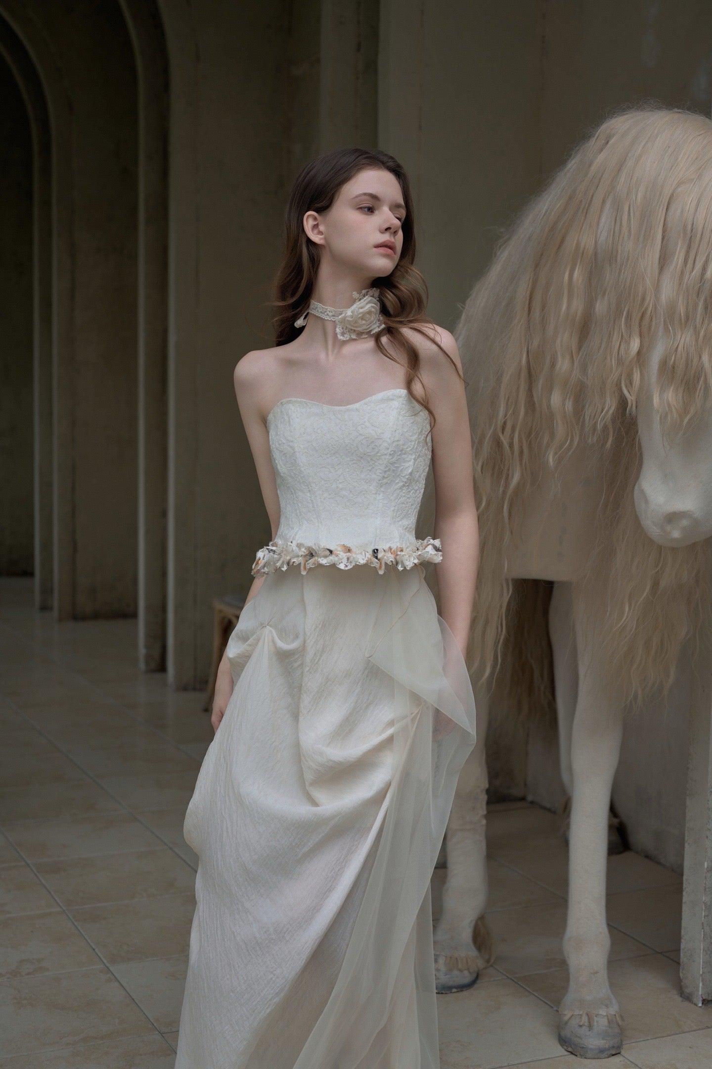 CROWCREW White Mist Fishbone Strapless Dress