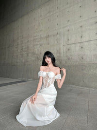 CROWCREW White Mist Fishbone Double-Layer Dress
