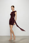Artel Retro Sheer Deep Red Off-shoulder Mini  Dress