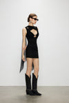 Artel Retro Sheer Black Ribbon V-Neck Fitted Dress