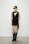 Artel Retro Sheer Black Ribbon V-Neck Fitted Dress