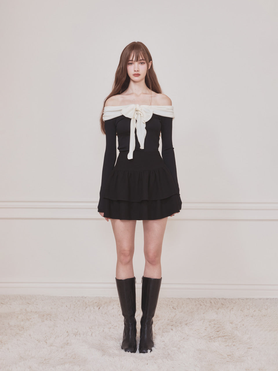 Not Your Rose Blair Off-Shoulder Bow Long-Sleeve Top