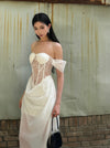 CROWCREW White Mist Fishbone Double-Layer Dress