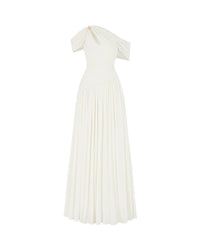 MOLLYNISTA Pleated Draped Shoulder Dress (white)