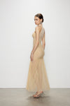 Artel Retro Halter Beige Mesh Midi Dress