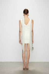 Artel Retro Sheer White Ribbon V-Neck Fitted Dress