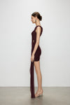Artel Retro Sheer Deep Red Off-shoulder Mini  Dress