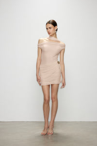 Artel Retro Sheer Off-Shoulder Pink Mini Dress