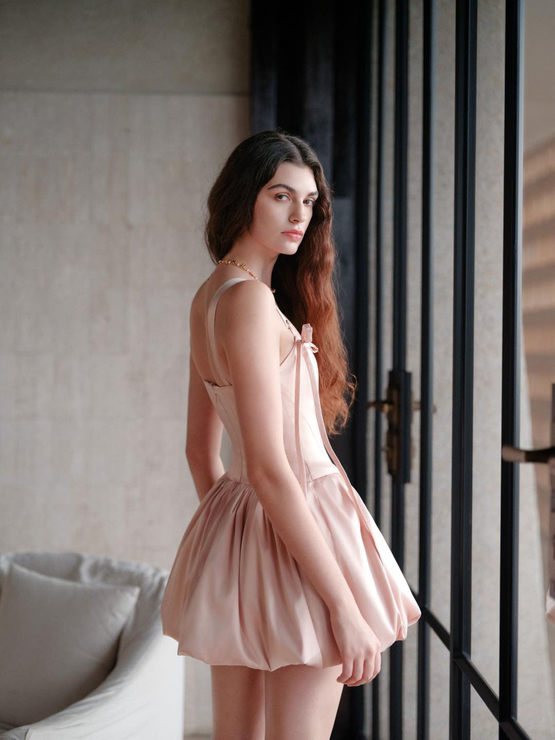 Sheer Luck Amari Fishbone Corset Bud Dress (Pink)