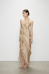 Artel Retro Wave Kiss Light Brown Ruffled High-Slit Dress