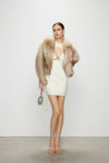 Artel Retro Sheer White Ribbon V-Neck Fitted Dress