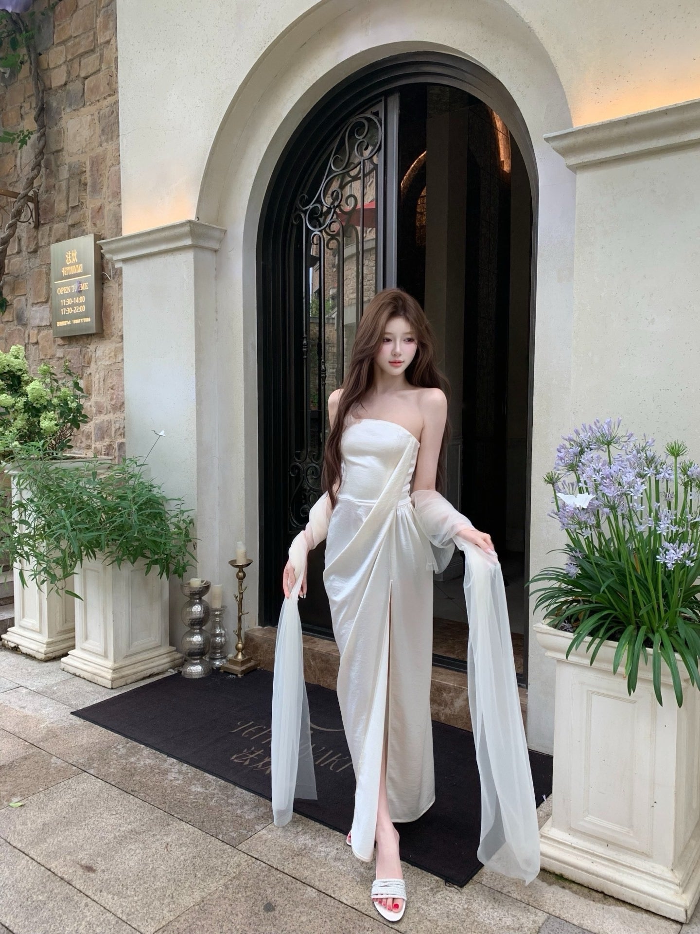 CROWCREW White Oriole Morning Mist Strapless Maxi Dress