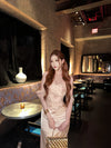 CROWCREW Gilded Double-Layer Fishbone Pleated Dress