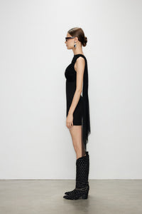 Artel Retro Sheer Black Ribbon V-Neck Fitted Dress