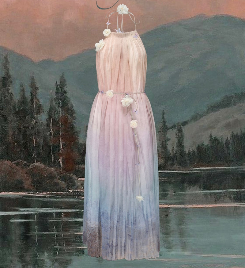 KINGWEN Gradient Color Printed Slip Maxi Dress