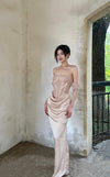 CROWCREW Gilded Double-Layer Fishbone Pleated Dress