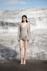 MOLLYNISTA Draped Cape Dress (grey)